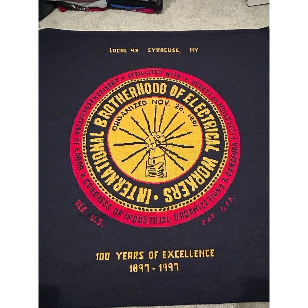Vintage International Brotherhood of Electrical Workers Knitted Acrylic‎ Blanket